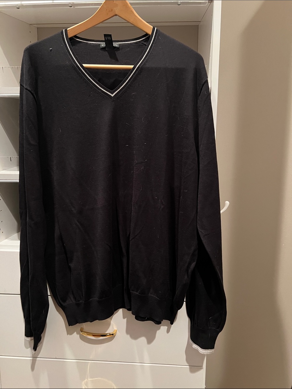 Club Monaco Men's Black V-Neck Sweater with Contrast Trim